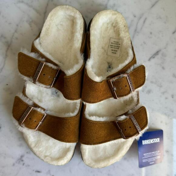 Birkenstock Arizona Shearling Suede Sandals Brown 39 Narrow (8-8.5) - Picture 5 of 8